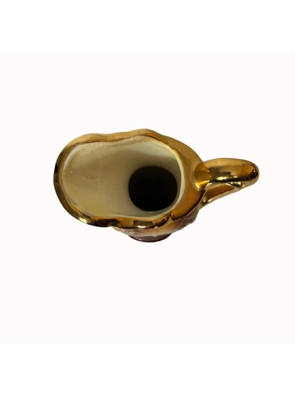 Vintage Mini Bud Vase 23K Gold Ceramic Ewer Pitcher Brown Amber Floral
